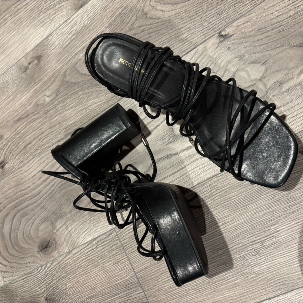 PrettyLittleThing Black Lace-Up Heels